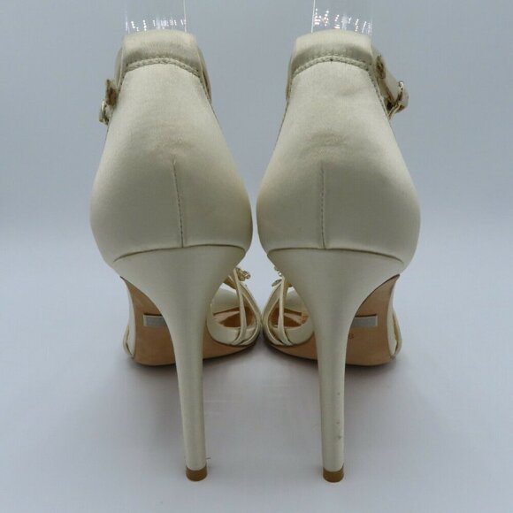 Badgley Mischka Womens 6 Ivory Rhinestone Prom Wedding Strappy Open Toe Heels - Picture 7 of 11